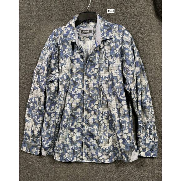 Avenue 21 Button Down Shirt Floral Print Mens Sz 3XL Blue 100% Cotton - Picture 1 of 7